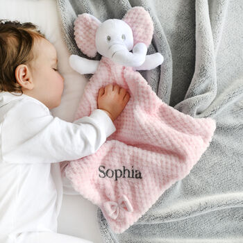 Personalised Pink Elephant With Bow Baby Comforter, 3 of 8