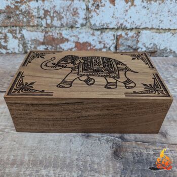 Wooden Gift For Mum,Indian Elephant Design Jewellery Box, 2 of 9