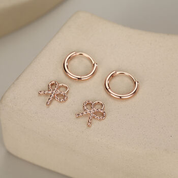 Sterling Silver Bow Charm Hoop Earrings, 6 of 12