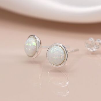 Sterling Silver White Opal Stud Earrings, 2 of 10