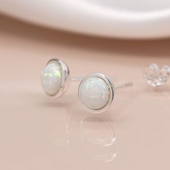 Sterling Silver White Opal Stud Earrings, 2 of 11