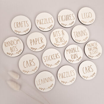 Personalised Wooden Storage Labels Circle Shape, 3 of 8