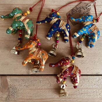 Hanging Fabric Elephant Bell Recycled Sari Decoration, 4 of 5