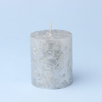G Decor Adeline Silver Metallic Textured Pillar Candle, 4 of 7