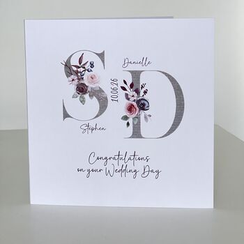 Personalised Wedding Day Card Floral Linen Initials, 4 of 5