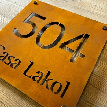 Square Corten Steel House Name Sign, 4 of 10