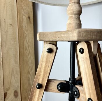 Wooden Tripod Lamp With Linen Shade, 3 of 5