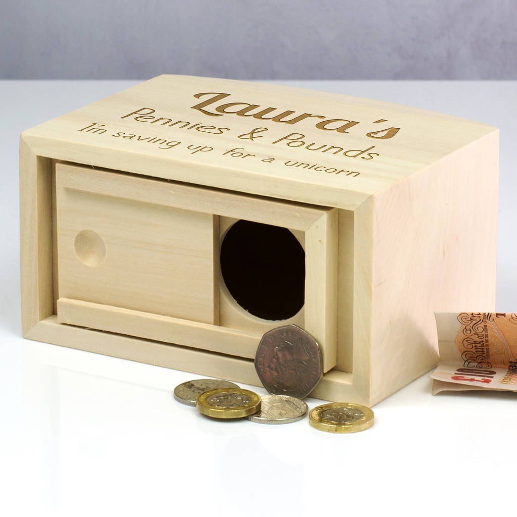 personalised childrens pennies and pounds money box by mirrorin ...