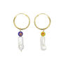 Galaxy Colourful Pearl Gold Plated Silver Hoop Earrings, thumbnail 3 of 4