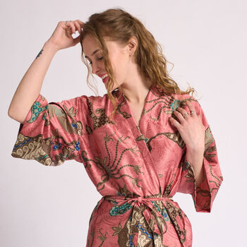 Luxury Pink Silk Blend Kimono Robe, 2 of 9