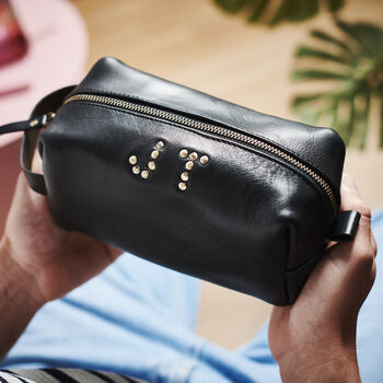 Stud Initials Personalised Leather Wash Bag, 2 of 5