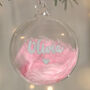 Personalised Pink Or Blue Feather Glass Bauble – Christmas Tree Decorations, thumbnail 6 of 10