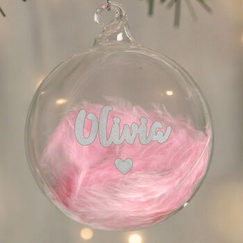 Personalised Pink Or Blue Feather Glass Bauble – Christmas Tree Decorations, 6 of 10