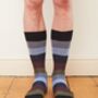 Mens Black, Blue And Khaki Block Stripe Cotton Socks, thumbnail 1 of 7