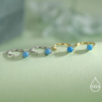 Natural Turquoise Huggie Hoop Threader Earrings In Sterling Silver, 7 of 11
