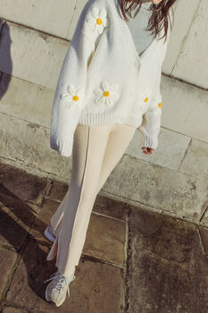 Cream White Crochet Applique Daisy Cardigan, 3 of 6