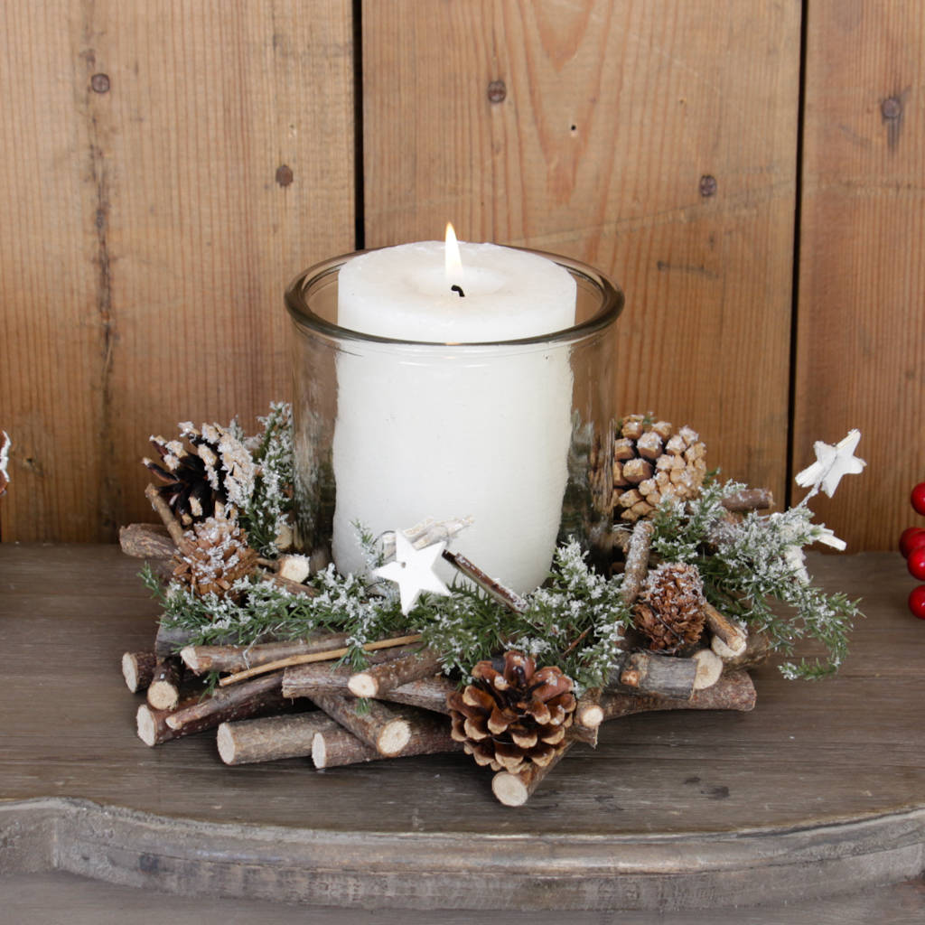 frosted woodland christmas pillar candle holder gift by dibor ...