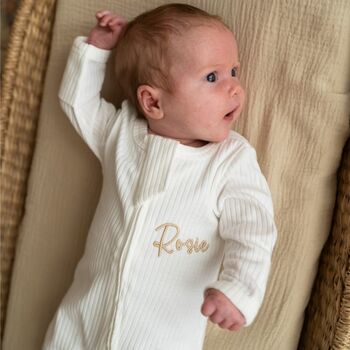 Personalised Baby Zip Sleepsuit, 2 of 9