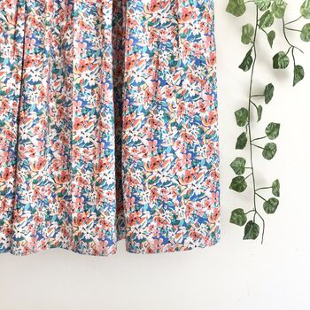 Blue Ditsy Floral Printed Cotton Midi Skirt, 3 of 5