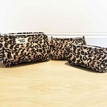 Quilted Cotton Leopard Print Cosmetics Three Set, 2 of 3