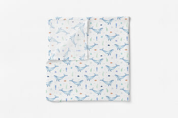 Luxury Blue Ocean Whale Organic Bamboo Muslin Swaddle, 4 of 4