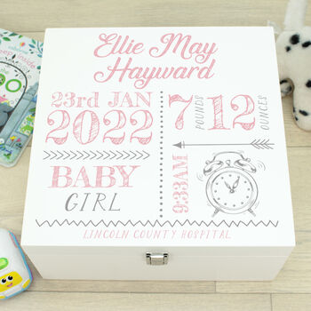 Personalised Hand Drawn Typography Baby Keepsake Box, 2 of 6