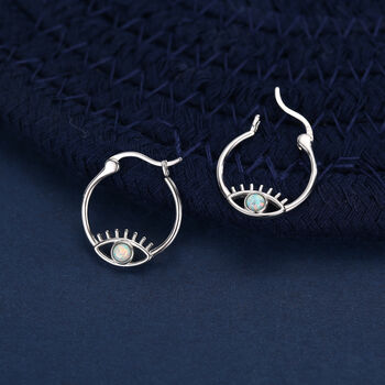 Aqua Green Opal Eye Hoop Earrings In Sterling Silver, 5 of 11