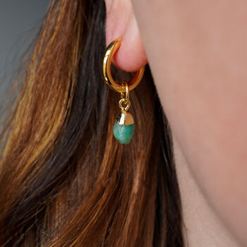 Raw Emerald Hoop Earrings, 3 of 10