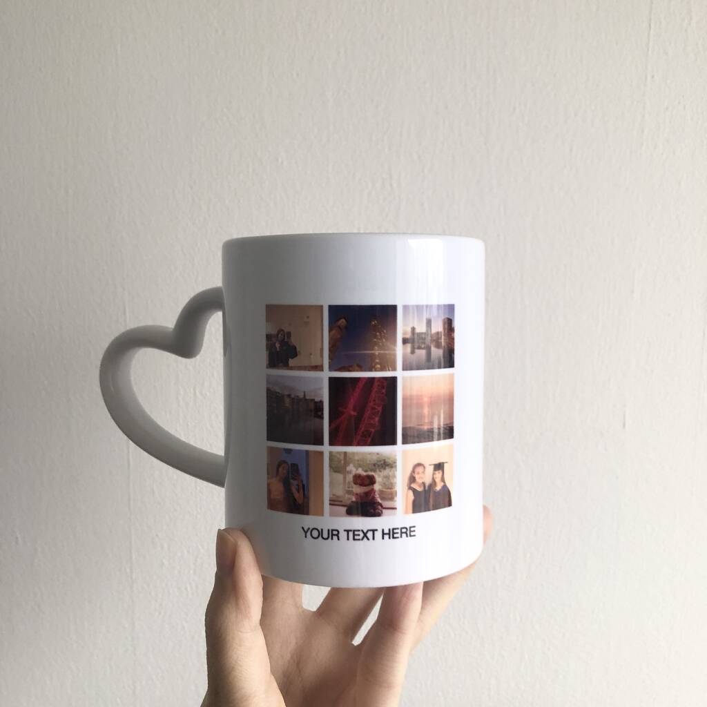 Personalised Collage Photo Mug With Heart Handle *Optional Text*, 1 of 6