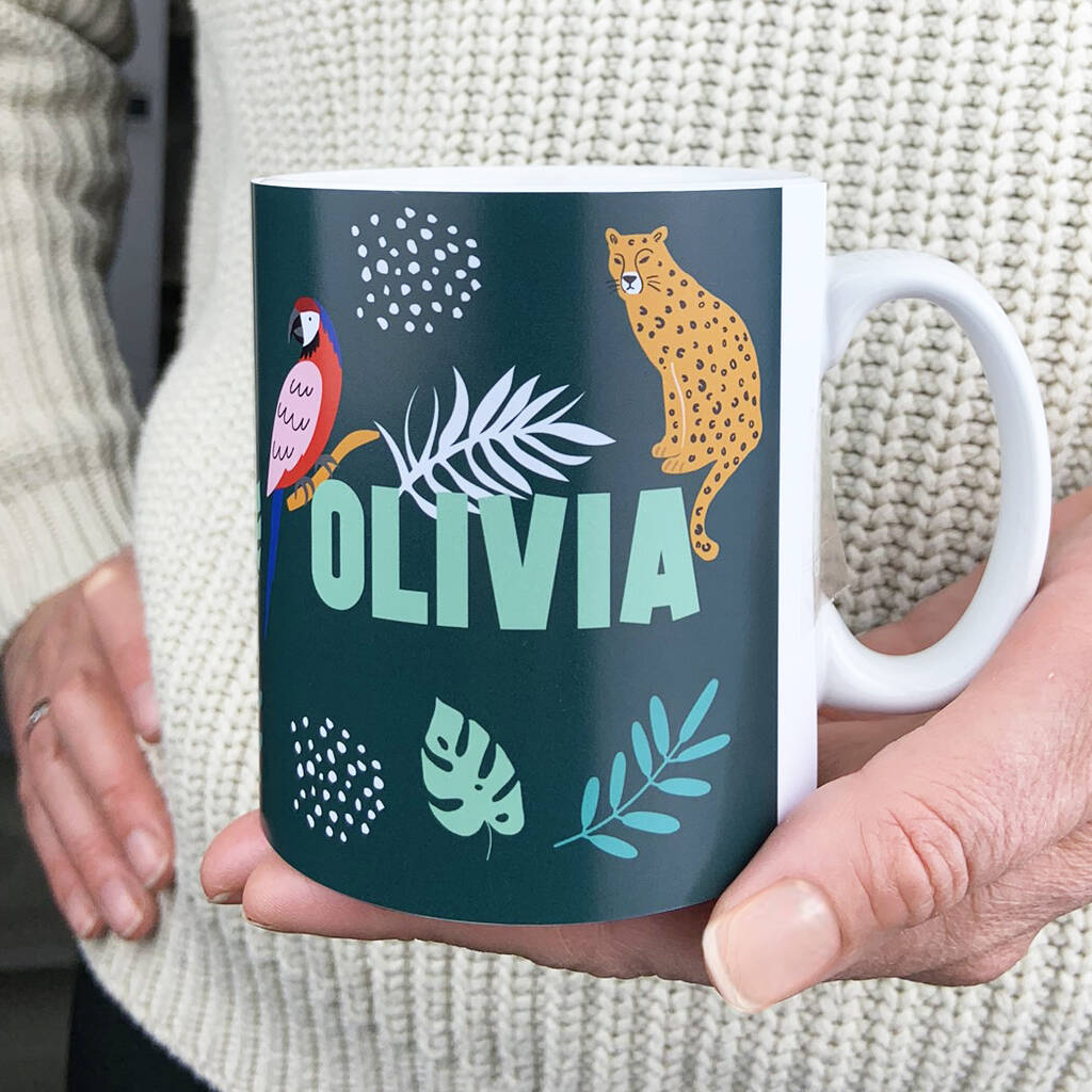 Personalised 'Jungle' Mug In Three Different Colours By A Piece Of