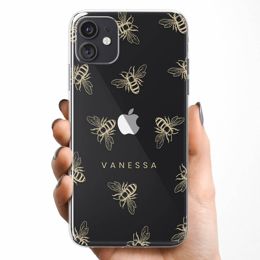 Personalised Golden Bee Clear Phone Case, 1 of 5