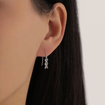 Dna Molecular Structure Drop Hook Earrings In Sterling Silver, 7 of 11