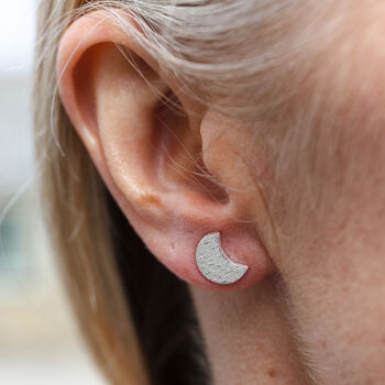 Sterling Silver Textured Moon Studs, 2 of 3