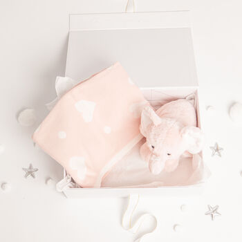 Pink Plush Elephant Toy And Heart Blanket Baby Gift Set, 3 of 4