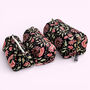 Black And Pink Floral Block Print Cotton Washbag, Make Up Bag, thumbnail 1 of 4