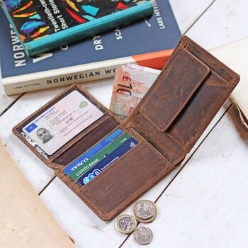 Personalised Mens Leather Wallet With Coin Pouch, 2 of 12