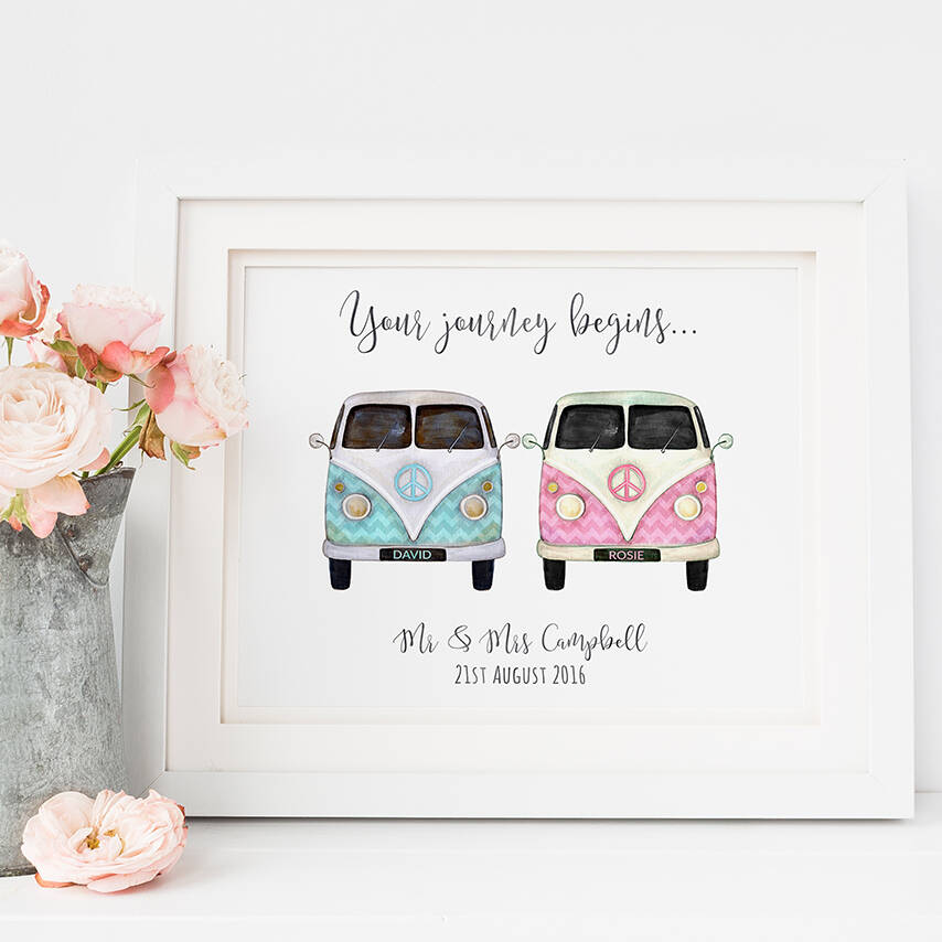 Personalised Wedding Print With Camper Vans, 1 of 7