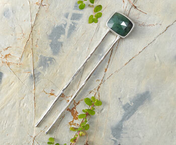 Natural Emerald Hair Stick In Solid Sterling Silver, 2 of 3