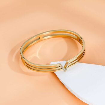 Gold Plated Crystal V Line Harmony Bangle Bracelet, 9 of 11