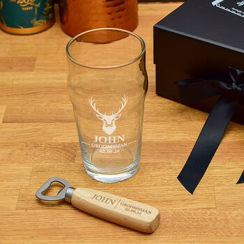 Gift Boxed Stag Wedding Glass And Bottle Opener Set, 2 of 4