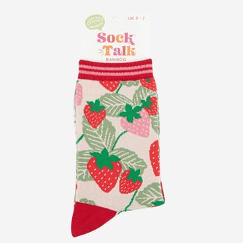 Women's Bamboo Socks Strawberry Fruit Print, 3 of 5