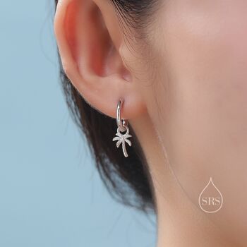 Sterling Silver Palm Tree Huggie Hoops, 4 of 11