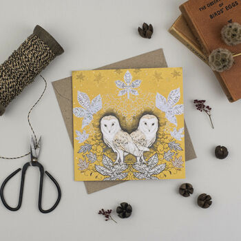 'Barn Owls And Leaves' Greeting Card, 2 of 2
