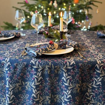 Luxury Heavy Linen Feel Tablecloth Christmas Ivy Navy And Gold, 7 of 7