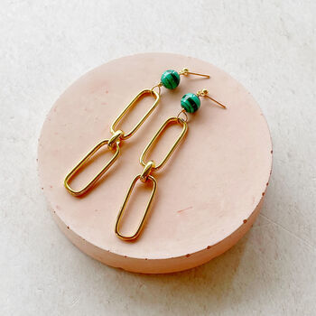 Malachite And Gold Chain Earrings, 2 of 5