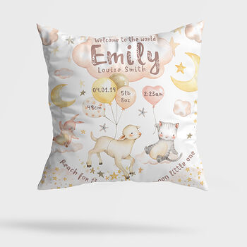 Personalised Pastel Animals Keepsake Birth Cushion, 4 of 10