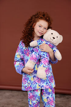Audrey Girls Heart And Leopard Pyjama Set With Teddy Bear, 6 of 7