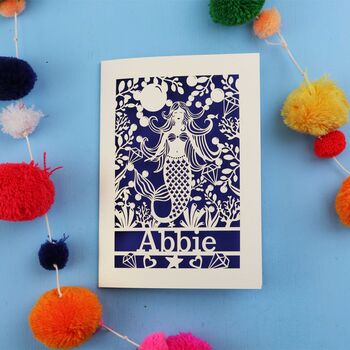 Personalised Papercut Mermaid Birthday Card, 10 of 11
