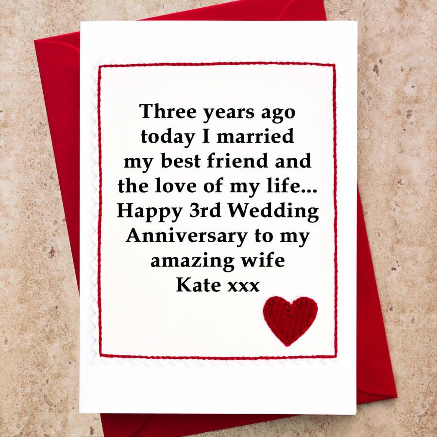 personalised 3rd wedding  anniversary  card  by jenny arnott 