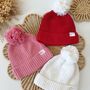 Newborn Bobble Hat, Cotton Baby Beanie, Red, Dusky Rose Or White, thumbnail 1 of 8